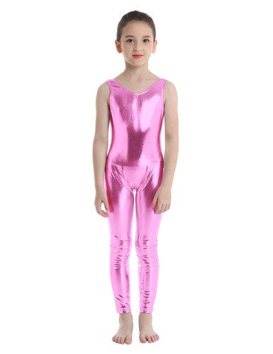 Kid Girls Shiny Metallic Ballet Dance Gymnastics Sports Leotard Unitard Jumpsuit - Picture 59 of 181