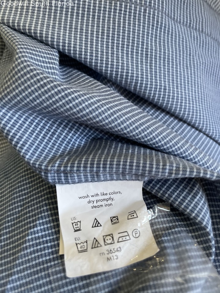 DKNY Mens Blue Long Sleeve Stretch Slim Fit Dress Shirt Size 17 eBay