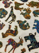 JUNGLE SPIRIT ANIMALS HIPPO GIRAFFE LION VIBRANT COTTON FABRIC FQ