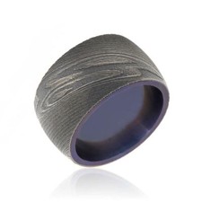 New 12mm Wide Damascus Steel Ring with an Anodized Titanium Sleeve