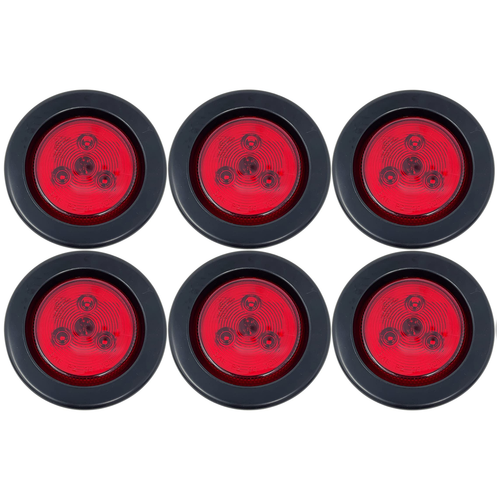 6pc 2.5" Round 3 LED Red Light Truck Trailer Side Marker Clearance
