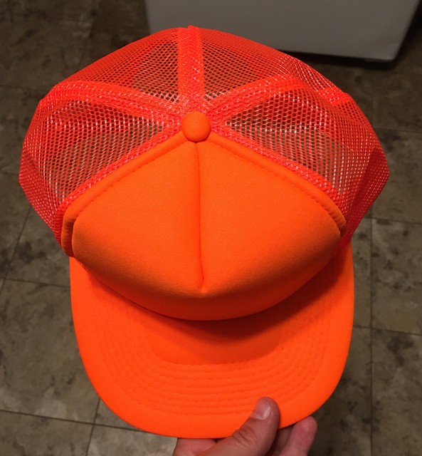 Vintage Plain Fluorescent Orange Snapback Hat Hunting Hi Visibility NOS