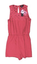 NWT - BEBE Women's 'KASSY' Salmon CROCHET TRIM SLEEVELESS LACE ROMPER SUIT - XS