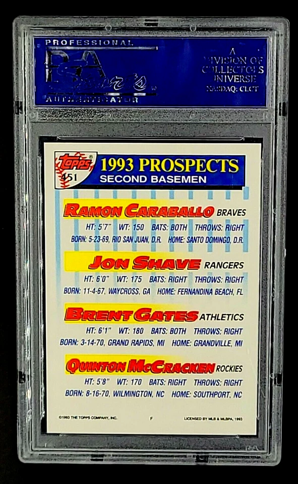 1993 Topps Rockies Inaugural 451 McCracken Shave Gates Caraballo RC PSA 10 POP 1 - Imagem 2 de 4