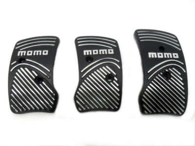 Momo Style Black Silver Aluminum Non Slip Gas Brake Pedal Pad Manual Car 3 PCS