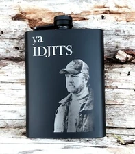 Bobby Singer ya IDJITS - Supernatural - Laser Engraved Black Hip Flask 8oz 