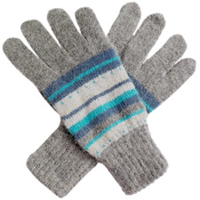 Grey Gloves Ladies Grey Blue Striped Knitted Wool Angora Full Winter Warm Cosy