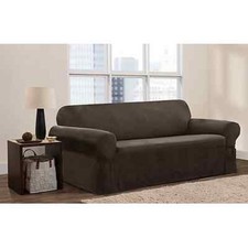 Suede Sofa Slipcover by Zenna Home SmartFit Stretch in Chocolate 34"Hx38"Dx105"W