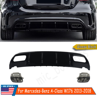 For Mercedes-Benz A-Class W176 2013-2018 A200 Rear Diffuser Lip+Exhaust Tips