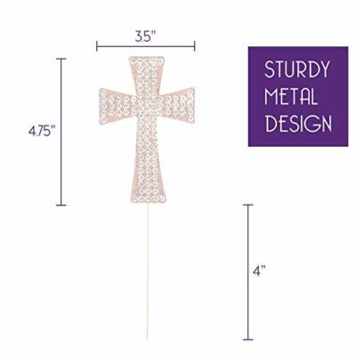Rose Gold Cross Cake Topper - Religious Wedding, Baptism, Christening Cake Decoration, Rhinestone Keepsake - View #3