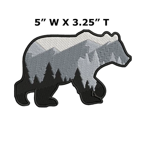 Bear Mountains Trees Patch Embroidered DIY Iron-On Applique Nature Adventure