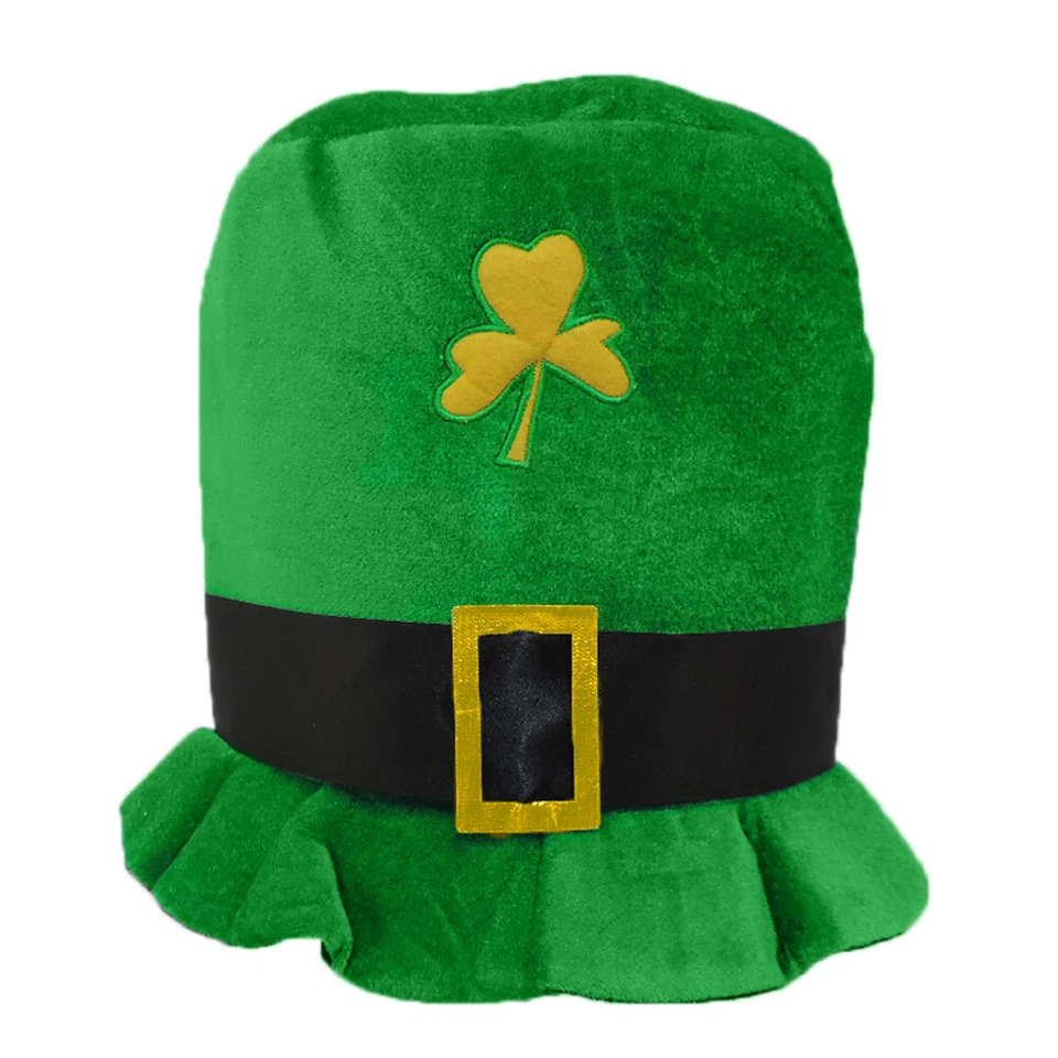 Adult Green Plush St. Patrick's Day Leprechaun Top Hat with Buckle Band - Image 2 of 4