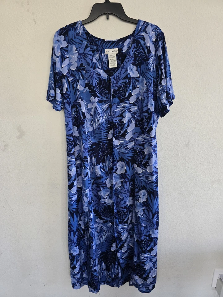 VTG White Stag Shirt Floral Dress 18W Women Blue White Button Up Excellent - Image 4 of 4