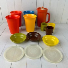 Vintage Tupperware Dishes Miniature Kids Size Pitcher w Lid Tumblers Cups Bowls