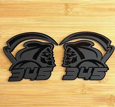 Red Eye Reaper 345 Car Truck Emblem Badge Matte Black on Black Custom Set of 2