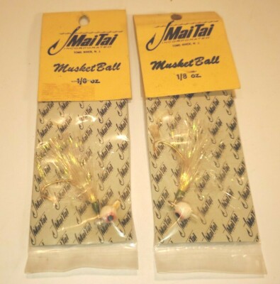 2 NOS Mai Tai MUSKET BALL Fishing Lures Tom's River NJ on cards 1/8 oz.