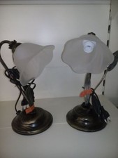 ABAT-JOUR LAMPADE FERRO BATTUTO BASE NERO DORATA VETRO A FORMA DI FIORE E14