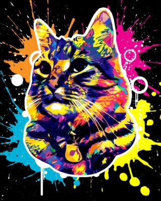 Cat Splash Pop Art gedrucktes Kreuzstich-Set von Figured Art