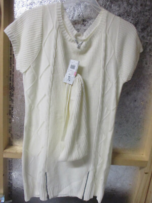 EXTRA TOUCH  Woman's Long Sweater and Scarf Ivory White Short Sleeve Warm 2X NEW