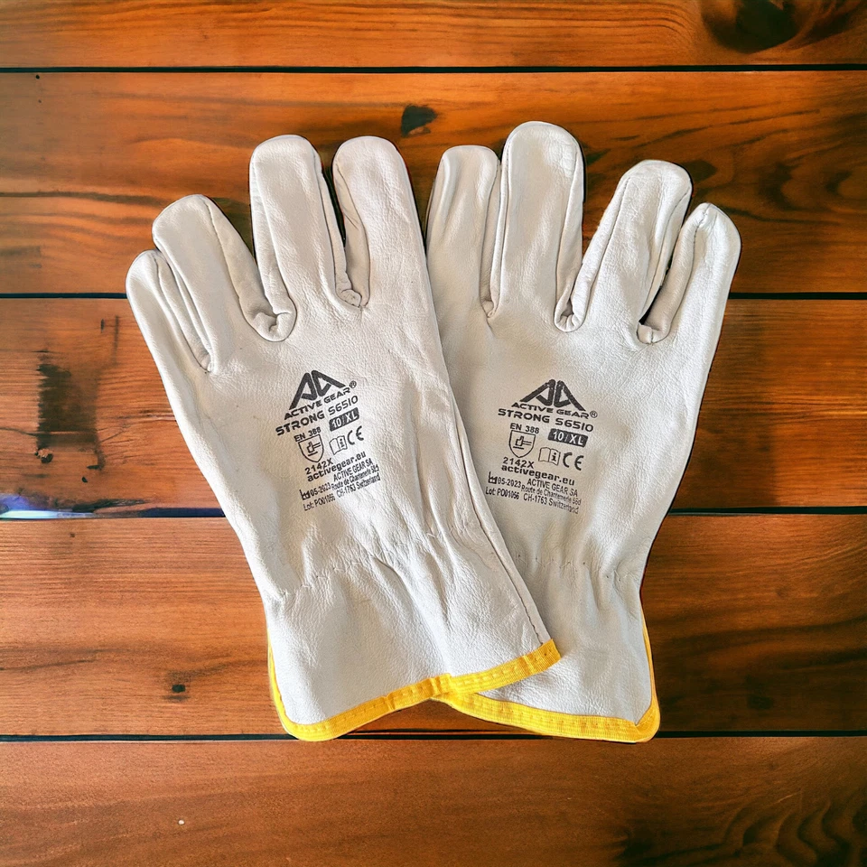 12 Paire - Gants en Cuir Fleur Buffle Active Strong Construction Jardinage - Photo 2/4