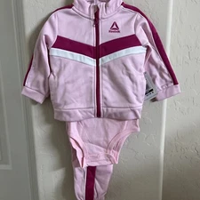 Reebok Girl’s Jacket Bodysuit and Track Pants Set, 3 Pieces, 12 Months Brand New