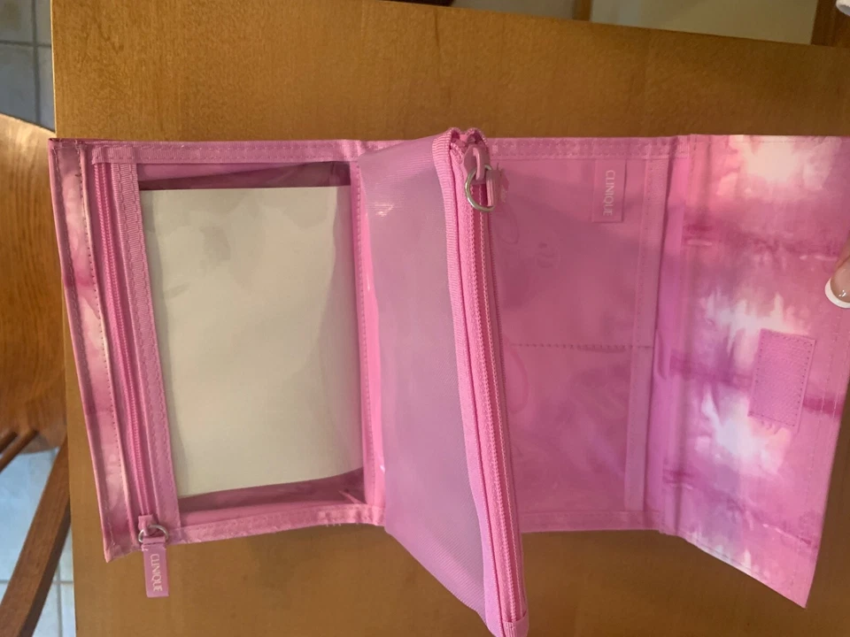 Bolsa de Maquillaje Clinique Tie Dye Rosa Púrpura Estuche de Cosméticos Cremallera Malla 2 Piezas NUEVO Foto 3 de 4