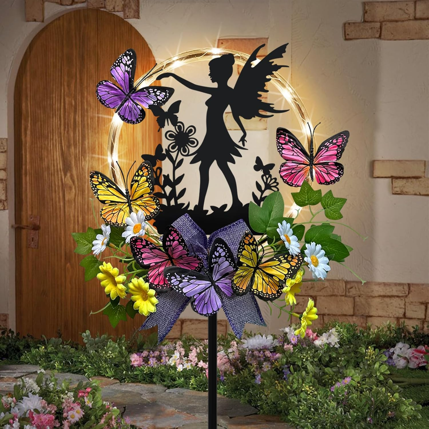 Solar Fairy Garden Decor, Silhouette Fairy with Butterflies Garden Stake,Waterpr