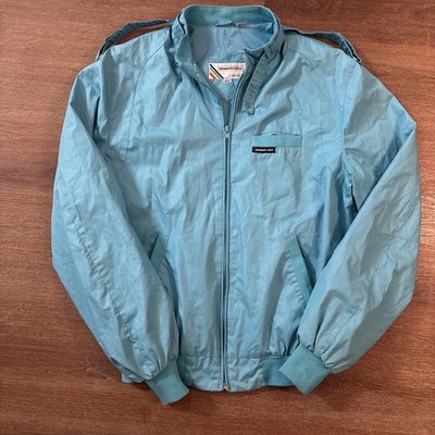 1980s Jacket Turquoise Members Only Blue Snap Strap Bomber Jacket Cafe Racer 40L