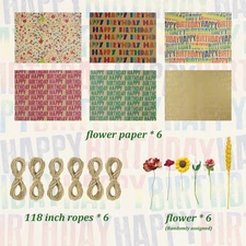 6 Sheet Birthday Wrapping Paper Kraft Paper Multicolor for Adults Cute