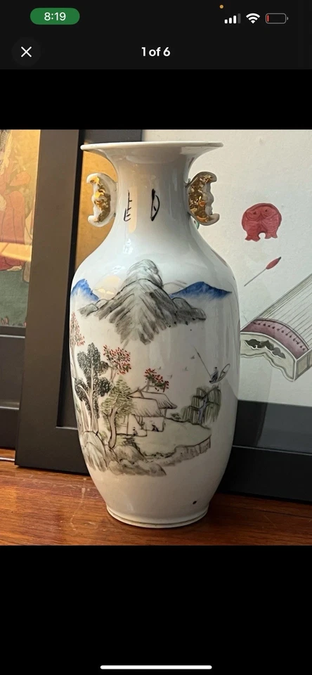 Jarrón antiguo chino de porcelana hermoso paisaje dinastía Qing siglo XIX Foto 3 de 4