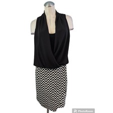 Karen Kane Size M Black White Midi Dress Drape Front Sleeveless Blouson Midi
