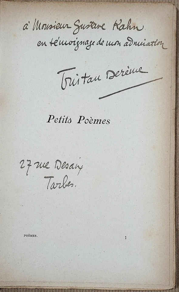 Tristan Derême : PETITS POEMES. 1910, envoi à Gustave Kahn - Photo 2/2
