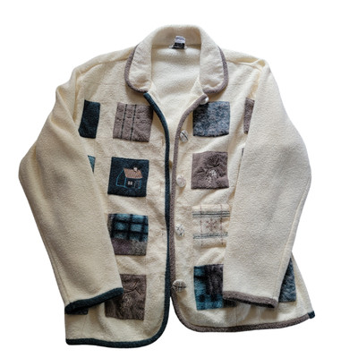 Teddi Vintage Patchwork Fleece Jacket Womens L Cream Applique Cottagecore #3471