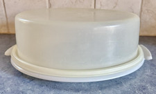 Vintage Tupperware 10" Pie Cake Taker Tray White 719, Sheer Lid 720 NO Handle