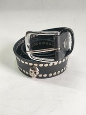 Leather Biker Belt with Metal Skulls Head Buckle