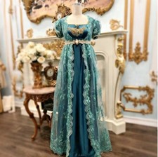 Medieval Victorian Lake Blue Ball Gowns Square Neck Short Sleeve Lace Appliqu d