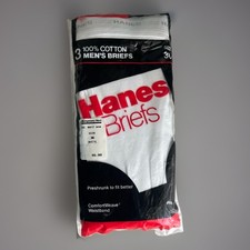 NEW SEALED NOS VTG 1989 White Hanes Briefs sz 36 3 Pack 100 Cotton Made in USA