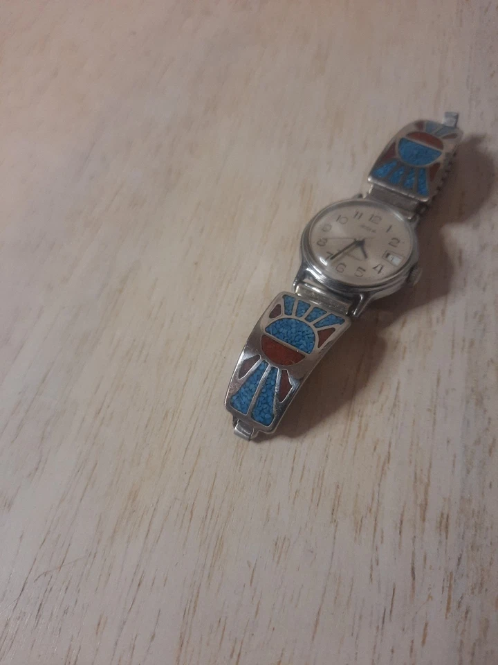 Antiguo peón mecanizado plata esterlina turquesa y coral damas Acqua AUTOMÁTICO Foto 3 de 4