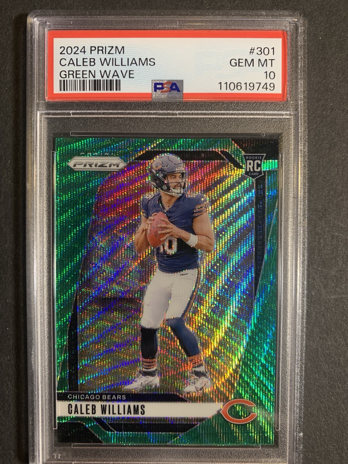 2024 Panini Prizm Caleb Williams #301 Green Wave Prizm (RC) PSA 10 GEM view 1