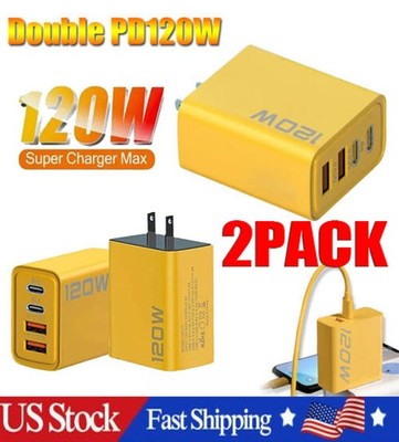 120W 4-Port USB C Fast Wall Charger Block All Cell Phone 17 15 16 11 X iPad