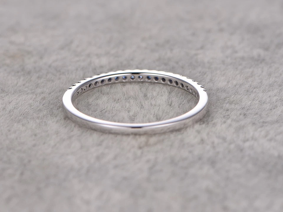 0.25 Ct Round Natural Sapphire & Diamond Eternity Band Ring 14k White Gold Sz 7 - image 3 of 4