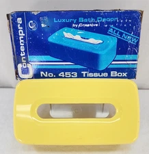 Vintage Tissue Box Cover Yellow Hard Plastic Rectangular Contempra New Old Stock