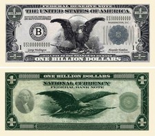 Billion Dollar US Eagle Funny Money Novelty Bill - Pack of 5 Bills