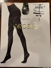 OROBLU FUR TARTAN PLAID  Tights 50 Denier Size S/ M Black Grey