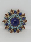 Austria Glass Brooch Pin Faux Lapis Goldtone Vintage Costume Jewelry Signed