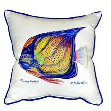 Betsy Drake Blue Ring Angelfish Extra Large 22 X 22 Indoor Outdoor White Pillow