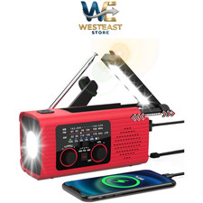 Emergency Weather Radio Solar Hand Crank 4000mAh Portable AM FM Flashlight Red