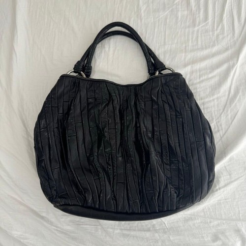 Miu Miu Matelasse Pleated Handbag Black Large 45cm 17.72in Shoulder japan