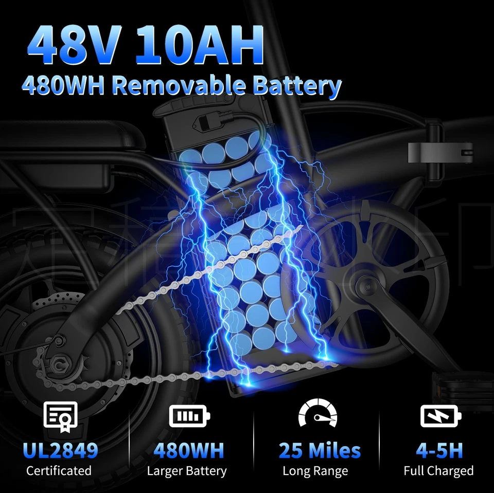 Folding Electric Bike for Adults Teens 700W Motor 25MPH Speed 48V 10AH Battery - Image 4 of 4