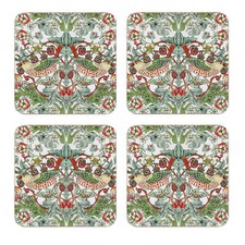 Image of William Morris Set of 4 Coasters with Cork Back Strawberry Thief Design